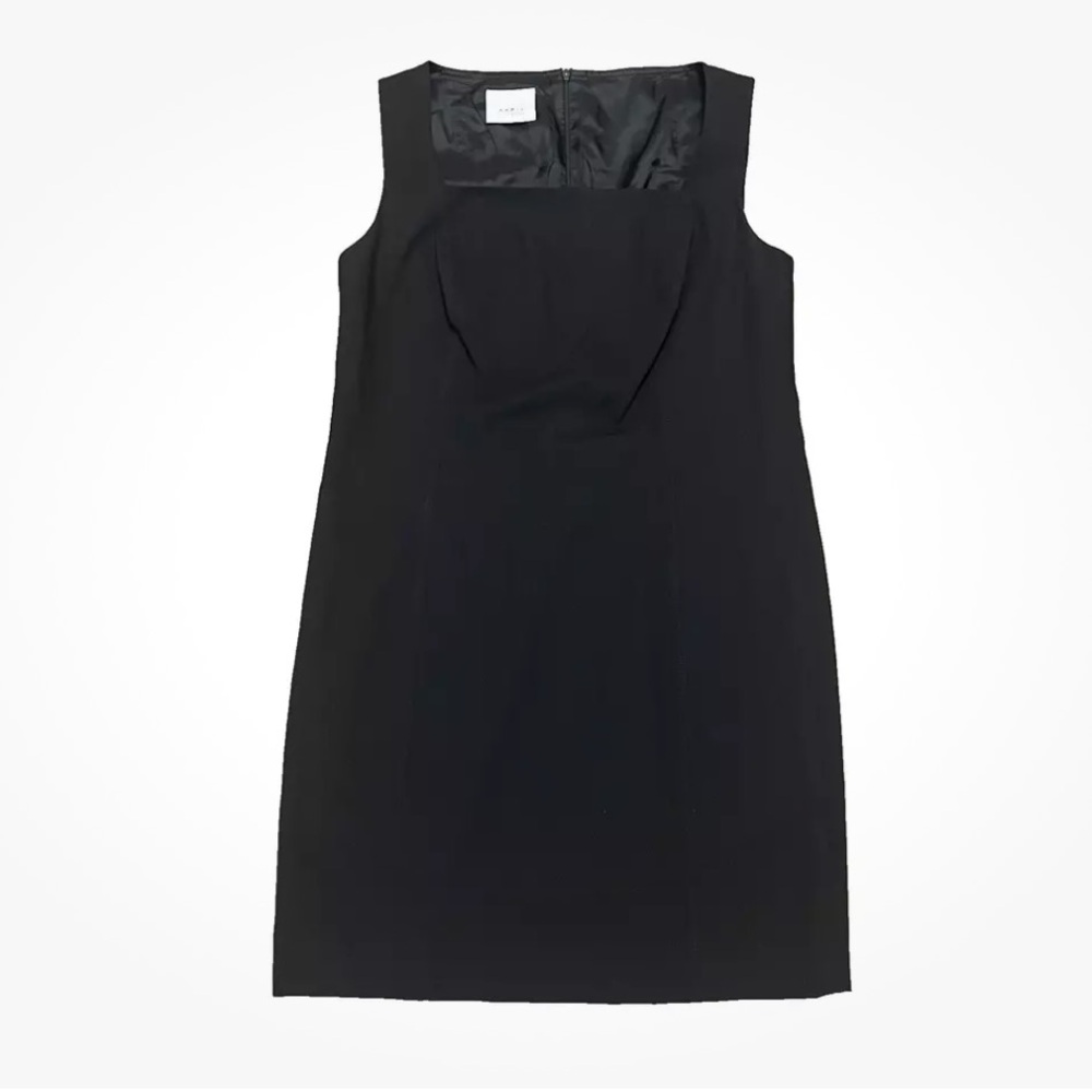 Akris Punto Black Sheath Dress Sleeveless Square Neck Wool Size 10